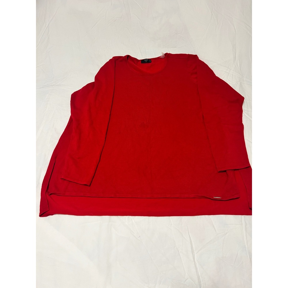 Tahari Woman Red Knit Tunic Top Long Sleeve Crew Neck High-Low Hem Plus Size 3X